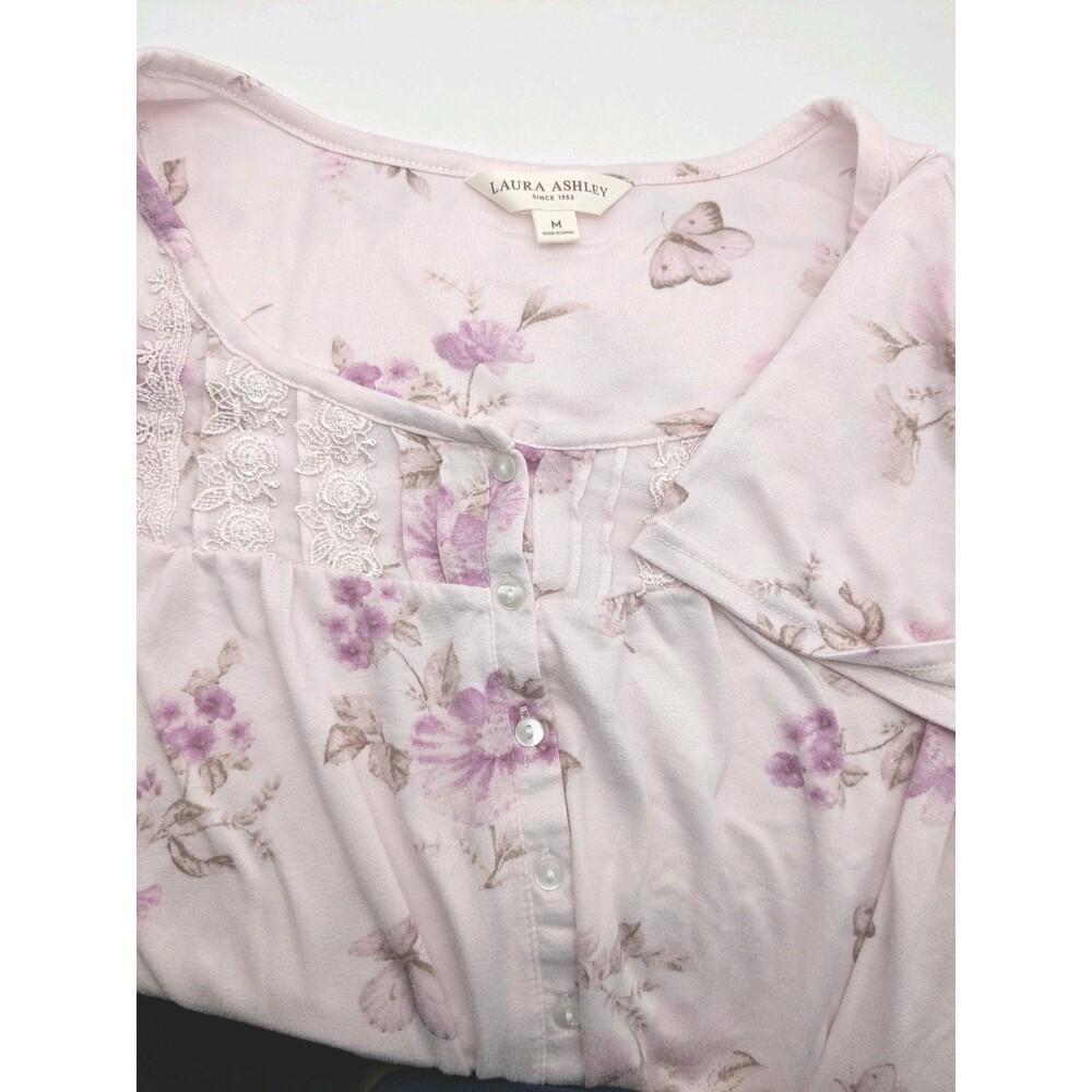 Medium LAURA ASHLEY PINK FLORAL Butterfly Super Soft KNIT NIGHT GOWN Womens - Picture 2 of 5